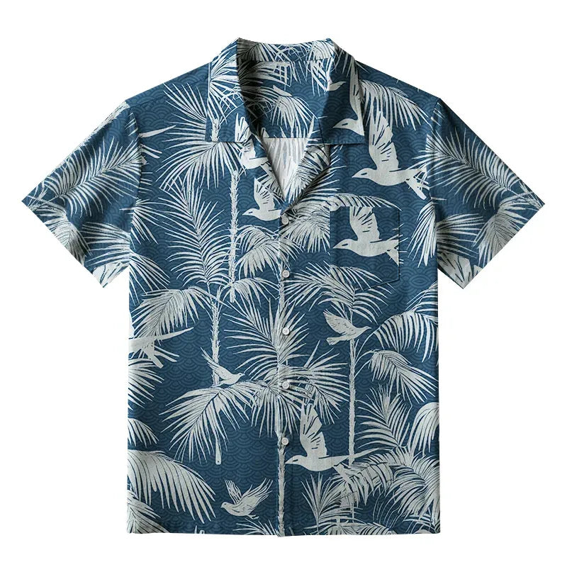 Kyoto-Lion Palm Tree And Flying Birds Aloha Hawaiian Shirt