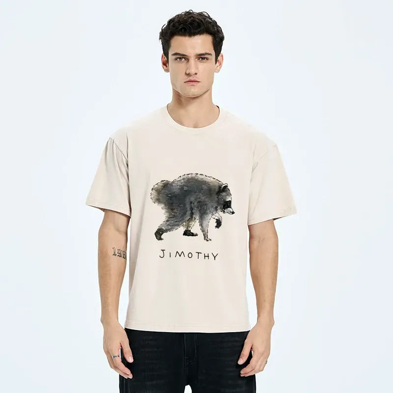 Kyoto-Lion Jimothy Raccoon Art Washed T-Shirt
