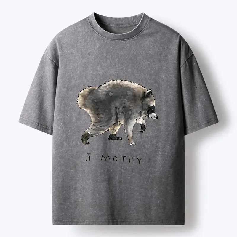 Kyoto-Lion Jimothy Raccoon Art Washed T-Shirt