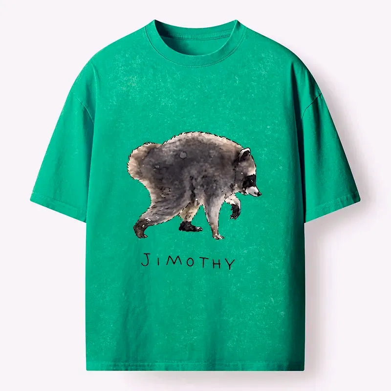 Kyoto-Lion Jimothy Raccoon Art Washed T-Shirt