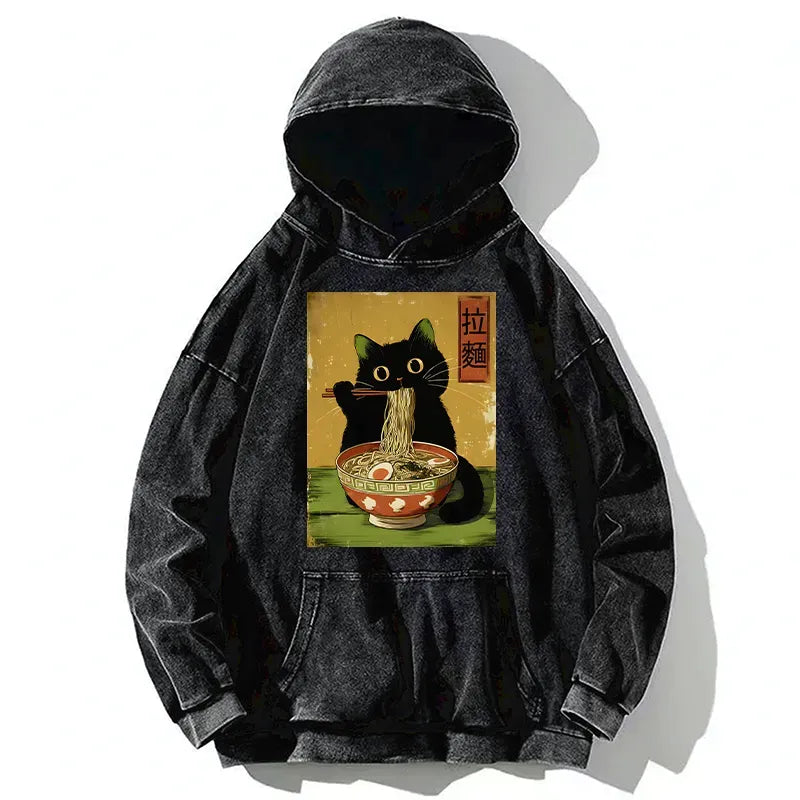 Washed Ramen Cat Hoodie Limited Edition