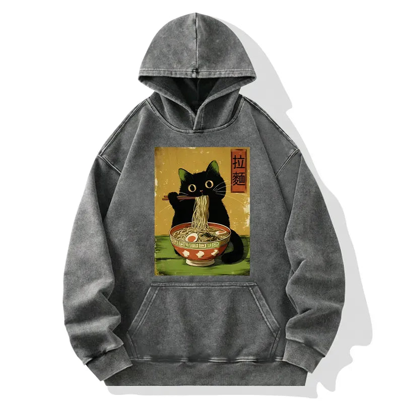Washed Ramen Cat Hoodie Limited Edition