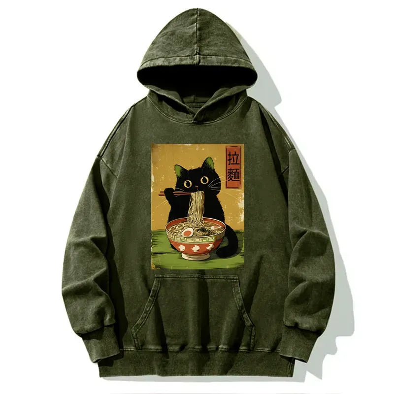 Washed Ramen Cat Hoodie Limited Edition