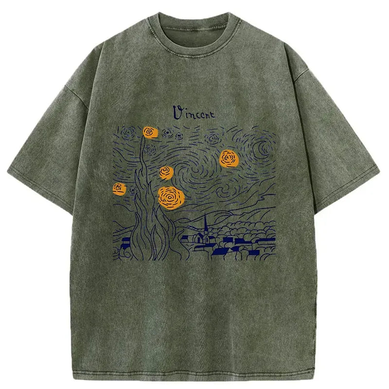 Kyoto-Lion Minimalist Starry Sky Washed T-Shirt