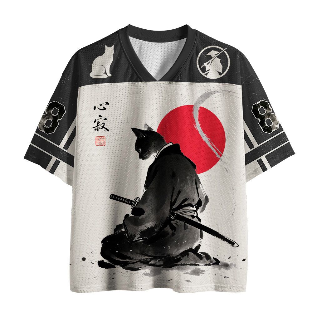 Kyoto-Lion Japanese Meditation Cat Samurai Mesh Jersey