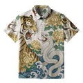 Kyoto-Lion Tiger And Snake Fight Button-up Shirt