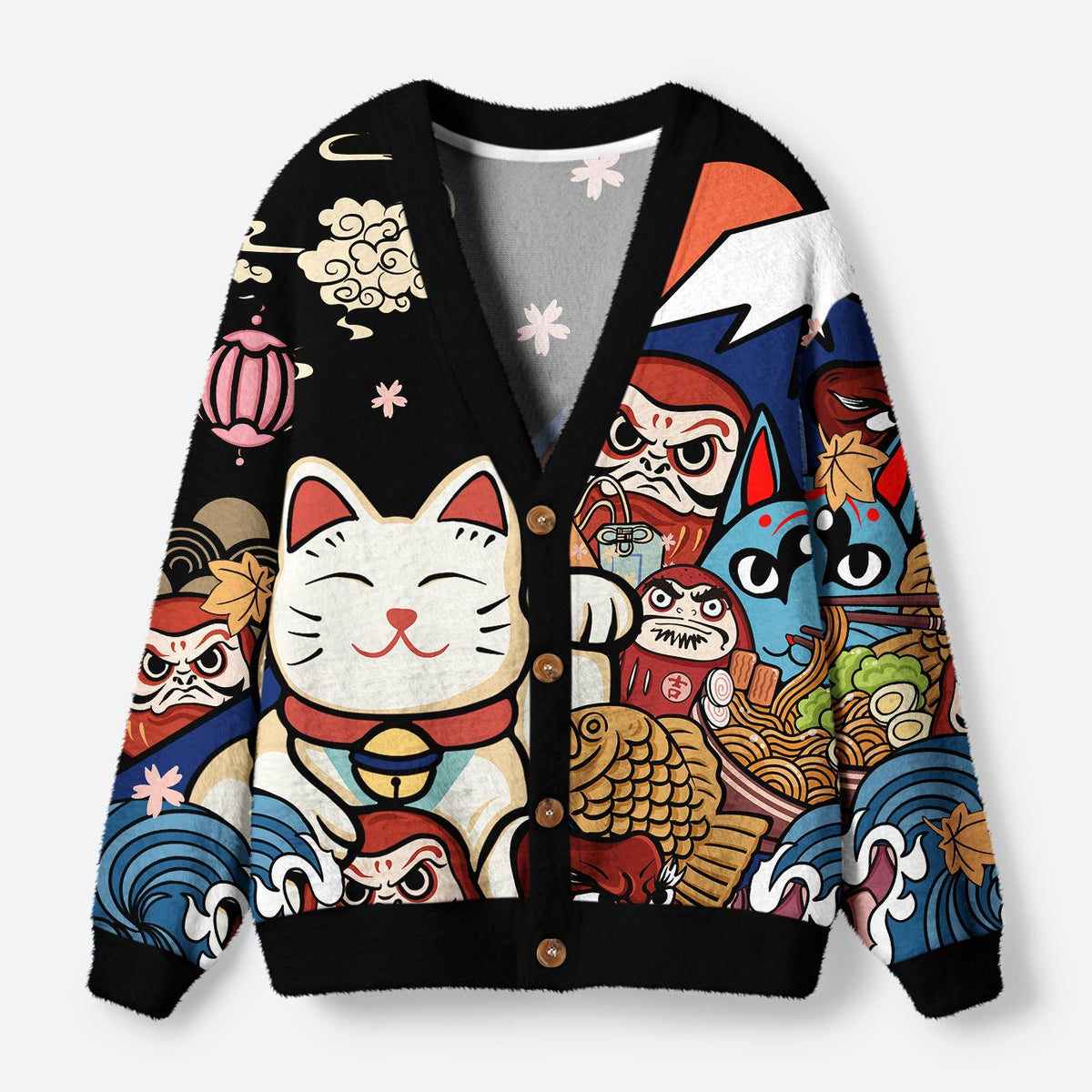 Kyoto-Lion Traditional Japanese Elements Ugly Cardigan Sweater
