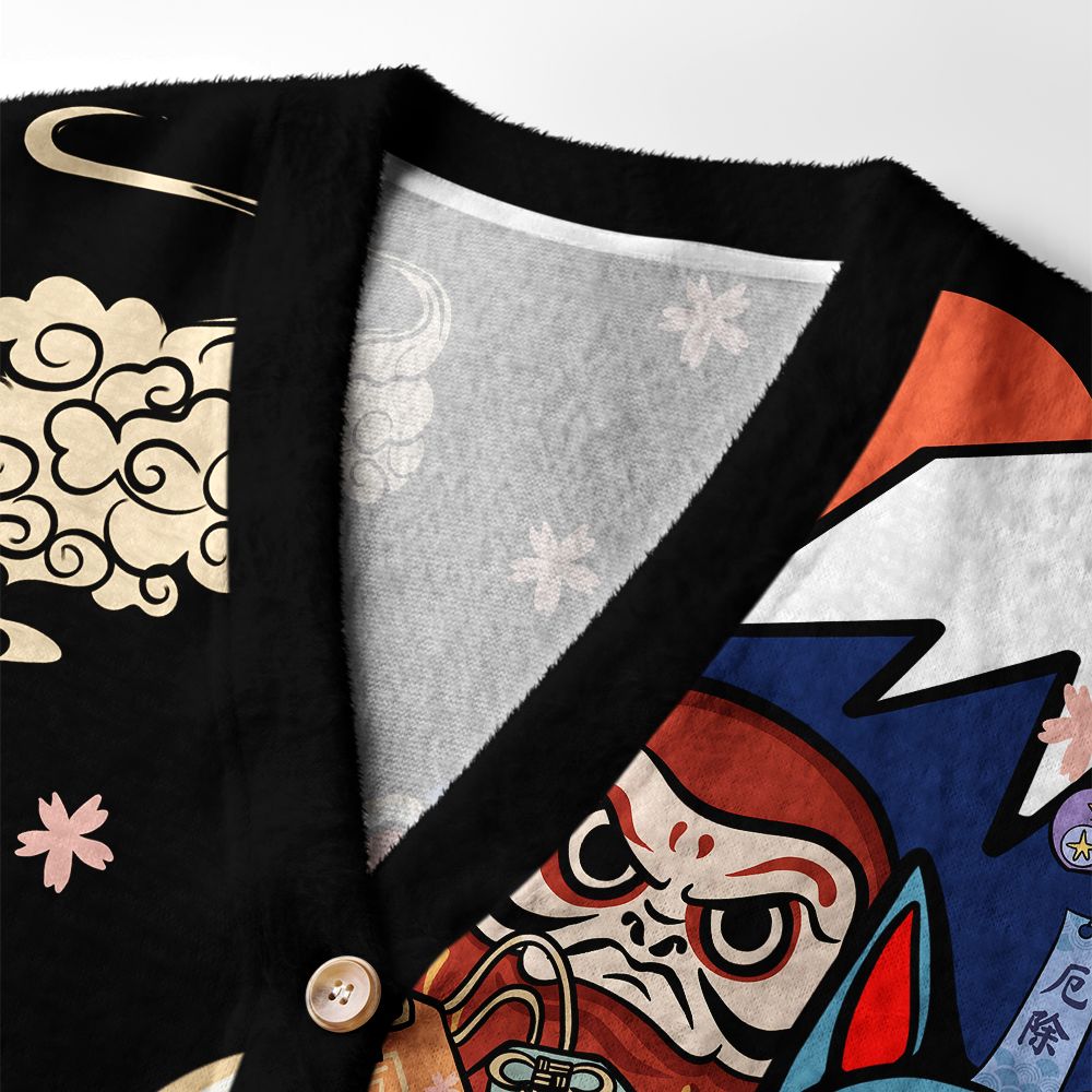 Kyoto-Lion Traditional Japanese Elements Ugly Cardigan Sweater