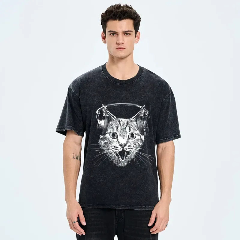 cat with headphones t-shirt gift idea for him
