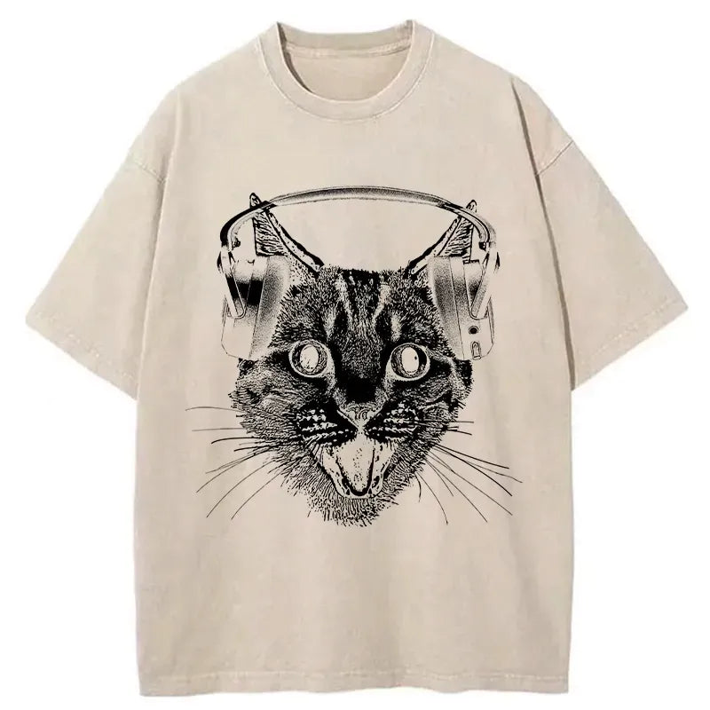 japanese vintage cat with headphones unisex t-shirt