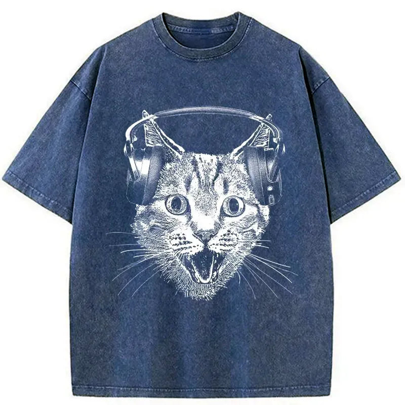 cat with headphones t-shirt gift idea for him
