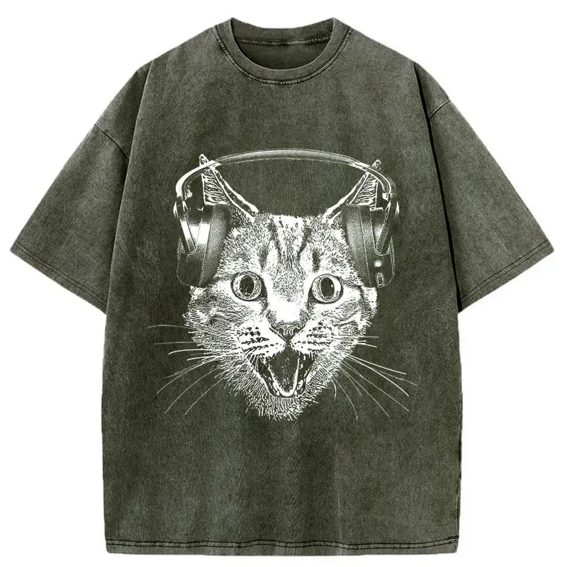 cat with headphones t-shirt gift idea for him