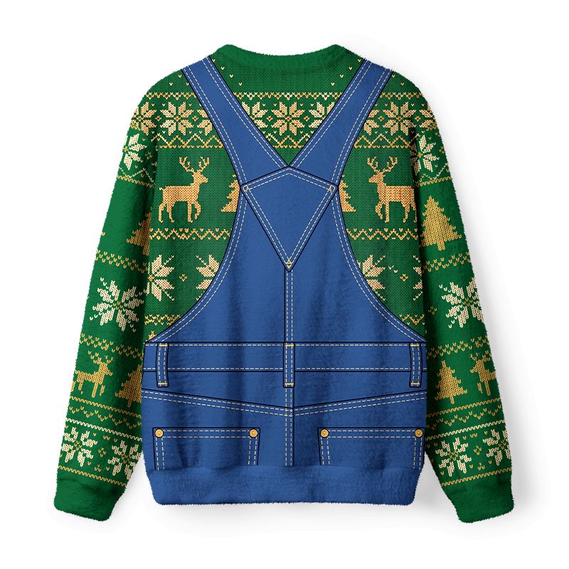 Kyoto-Lion Black Cat Santa Overlay Fuzzy Christmas Ugly Sweatshirt