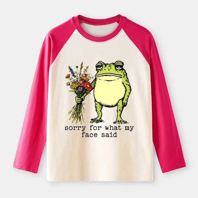 Kyoto-Lion Frog Sorry Mode Activated Raglan Long Sleeve T-shirt