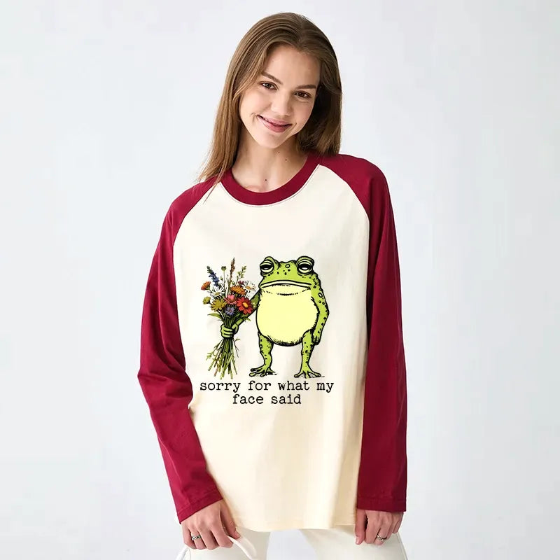 Kyoto-Lion Frog Sorry Mode Activated Raglan Long Sleeve T-shirt