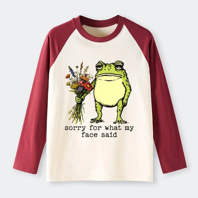 Kyoto-Lion Frog Sorry Mode Activated Raglan Long Sleeve T-shirt
