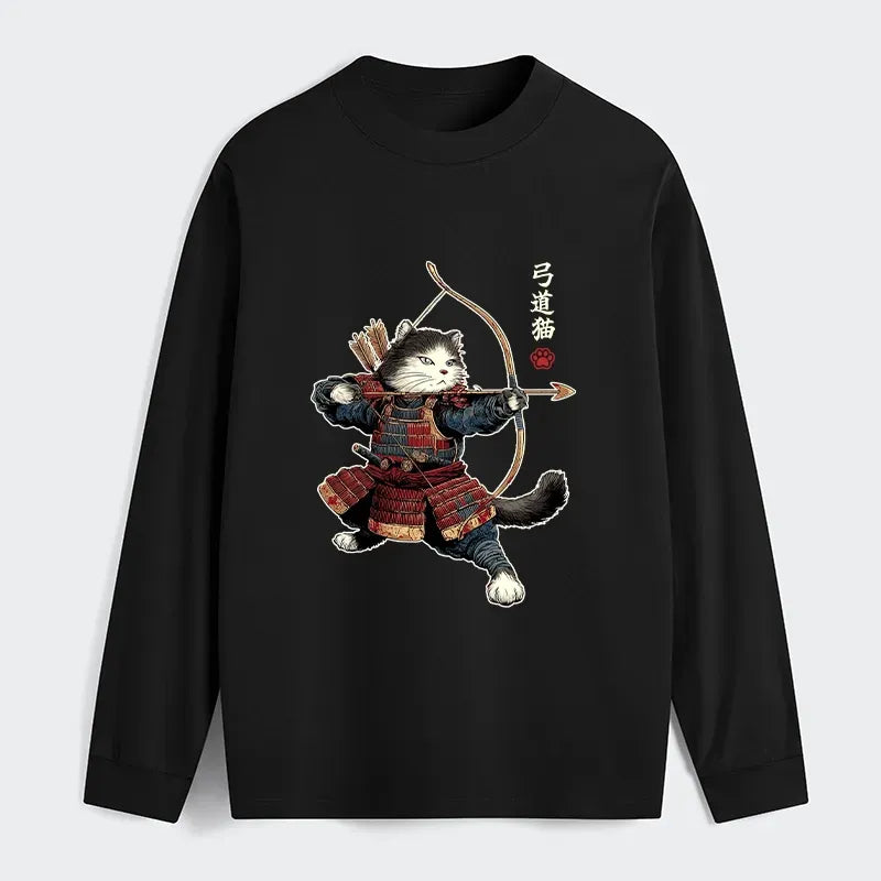 Kyoto-Lion Kyudo Samurai Cat Classic Long Sleeve T-Shirt