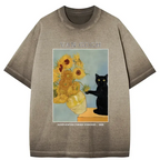 Japanese black cat sunflower t-shirt