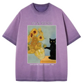 Japanese black cat sunflower t-shirt