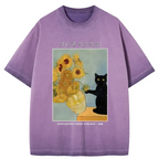 Japanese black cat sunflower t-shirt