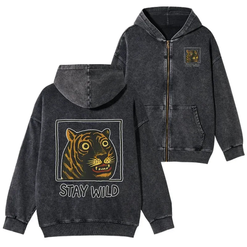 silly cute tiger zip hoodie for daily wear