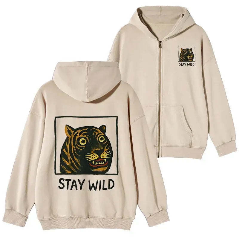 silly cute tiger zip hoodie for daily wear