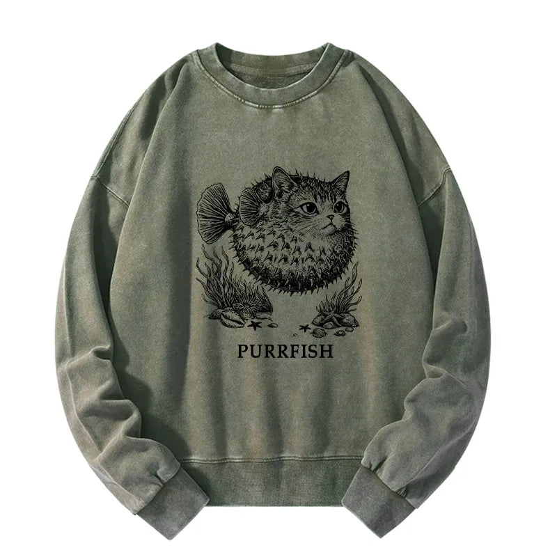 Kyoto-Lion Spiky Puffer With Cute Cat Head Washed Sweatshirt