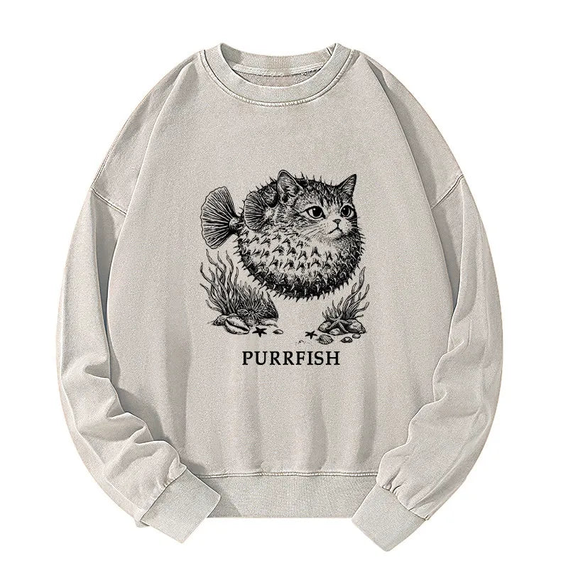 Kyoto-Lion Spiky Puffer With Cute Cat Head Washed Sweatshirt