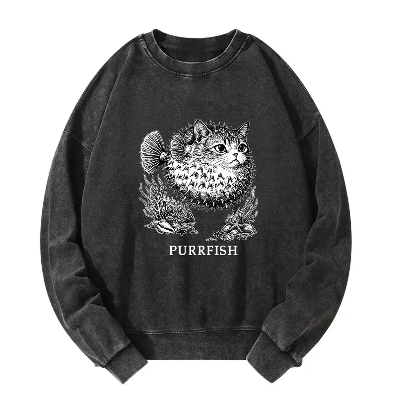 Kyoto-Lion Spiky Puffer With Cute Cat Head Washed Sweatshirt