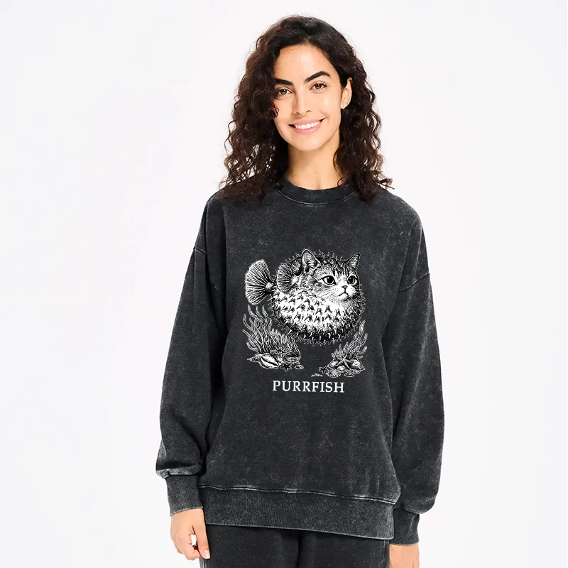 Kyoto-Lion Spiky Puffer With Cute Cat Head Washed Sweatshirt