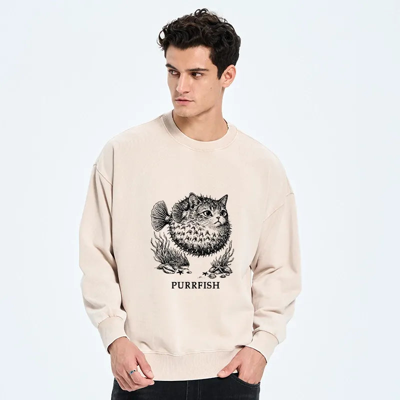 Kyoto-Lion Spiky Puffer With Cute Cat Head Washed Sweatshirt