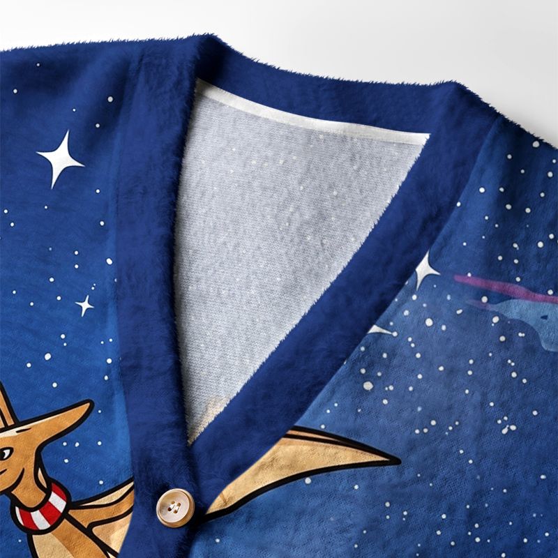 Kyoto-Lion Cute Dino Christmas Ugly Cardigan Sweater