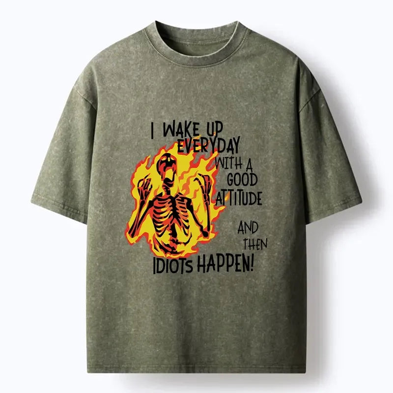 Kyoto-Lion Skeleton With Bad Attitude Meme Washed T-Shirt
