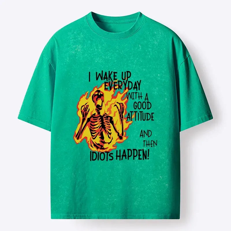 Kyoto-Lion Skeleton With Bad Attitude Meme Washed T-Shirt