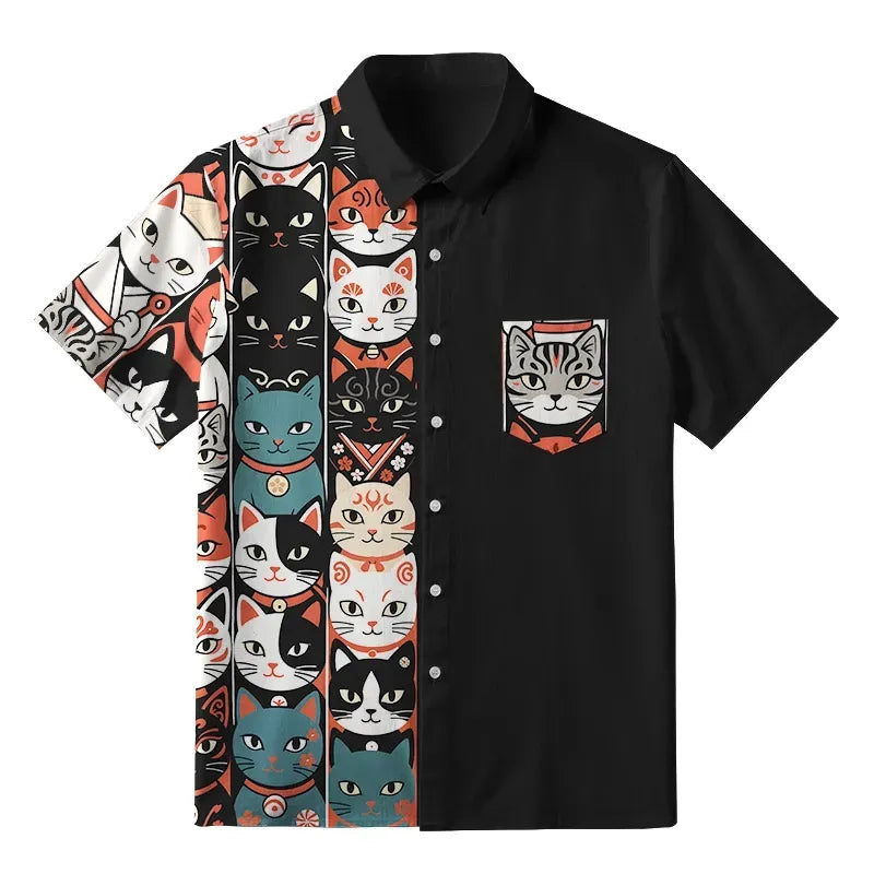 Kyoto-Lion Japanese Cat Portrait Collection Button-up Shirt