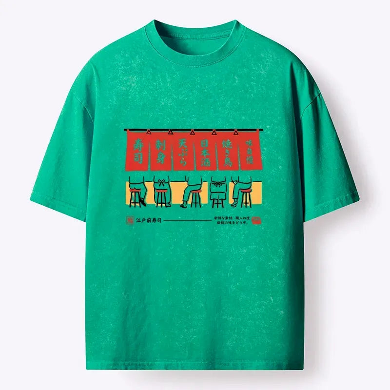 Kyoto-Lion Edomae Sushi Night Vibes Washed T-Shirt