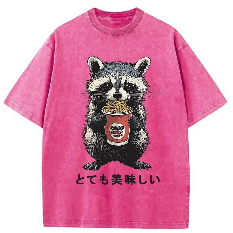 cute raccoon eating ramen japanese t shirt