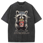 Kyoto-Lion Cute Raccoon Eating Ramen Japanese Washed T-Shirt