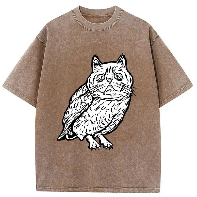 Kyoto-Lion Cute Japanese Owl Washed T-Shirt