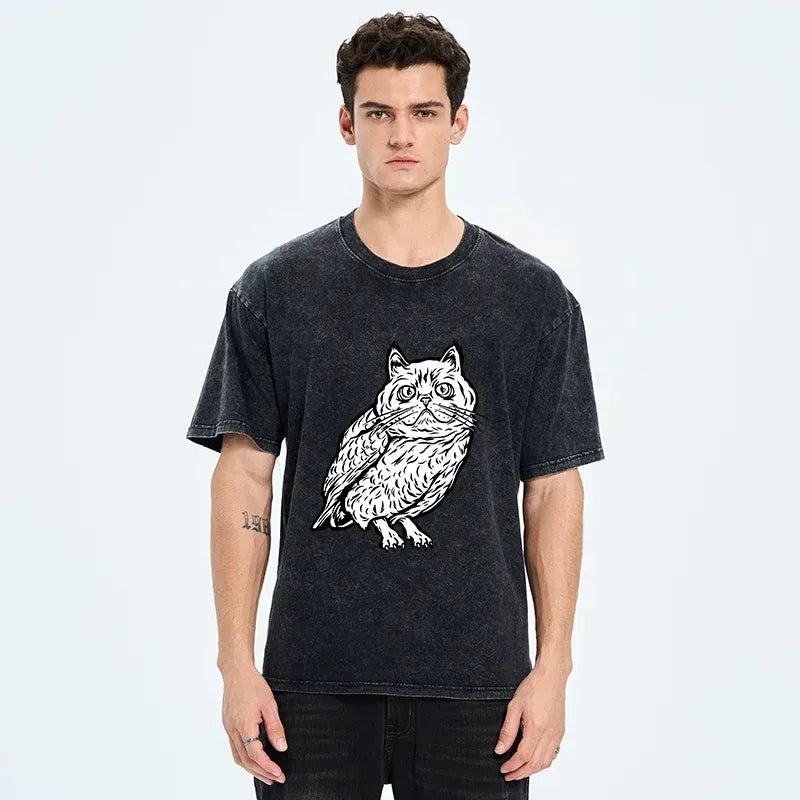 cute japanese owl washed t-shirt for summer
