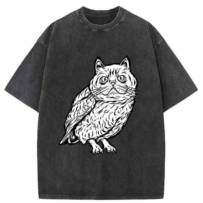 cute japanese owl washed t-shirt for summer