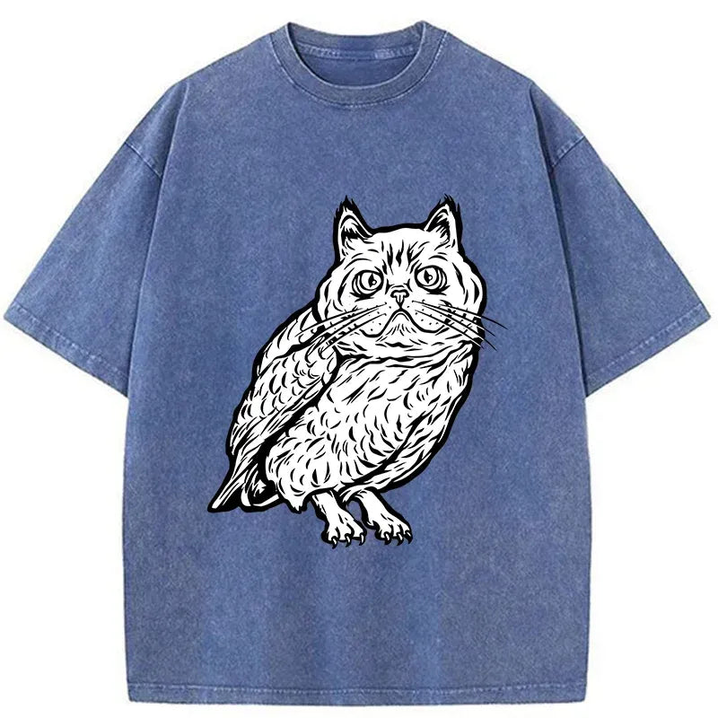 Kyoto-Lion Cute Japanese Owl Washed T-Shirt