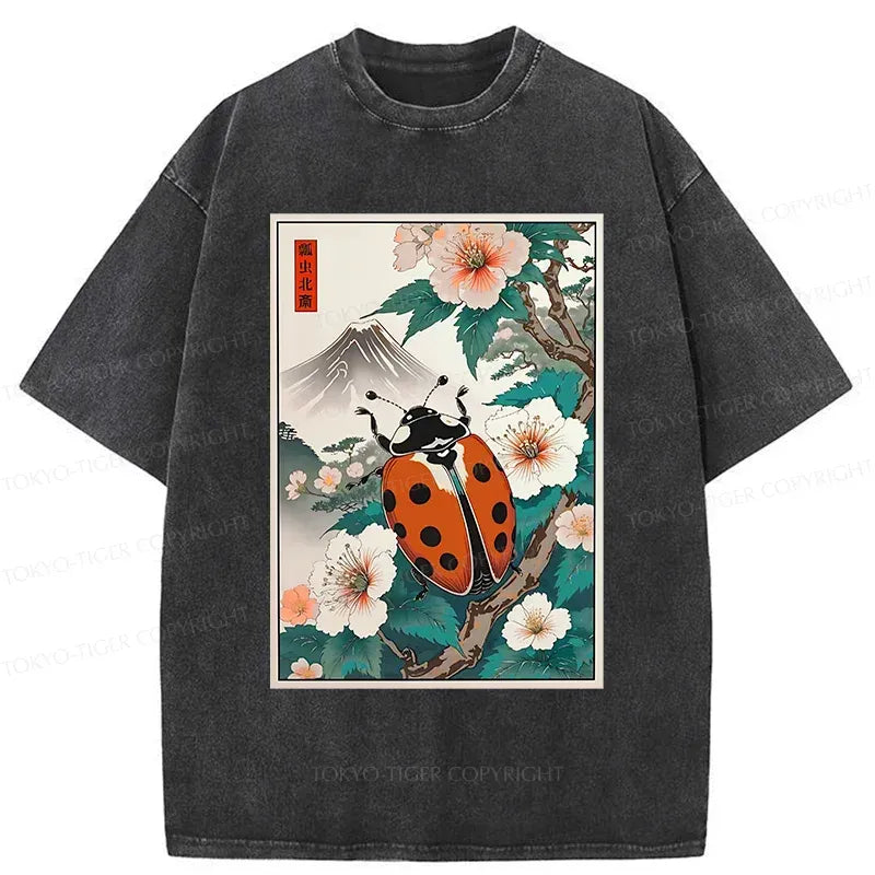 Kyoto-Lion Ladybug Ukiyo-e Washed T-Shirt