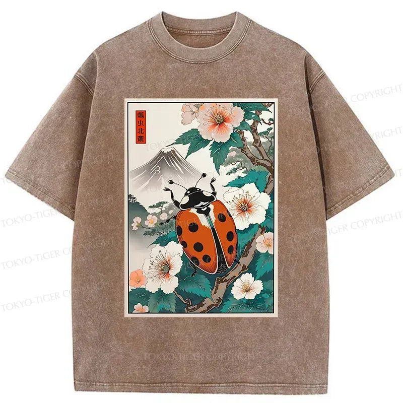 Kyoto-Lion Ladybug Ukiyo-e Washed T-Shirt
