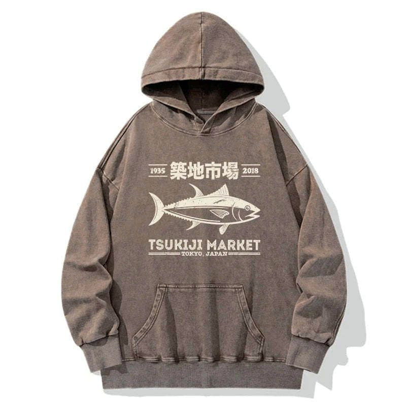 Kyoto-Lion Retro Tsukiji Fish Market Streetwear Tokyo Washed Hoodie