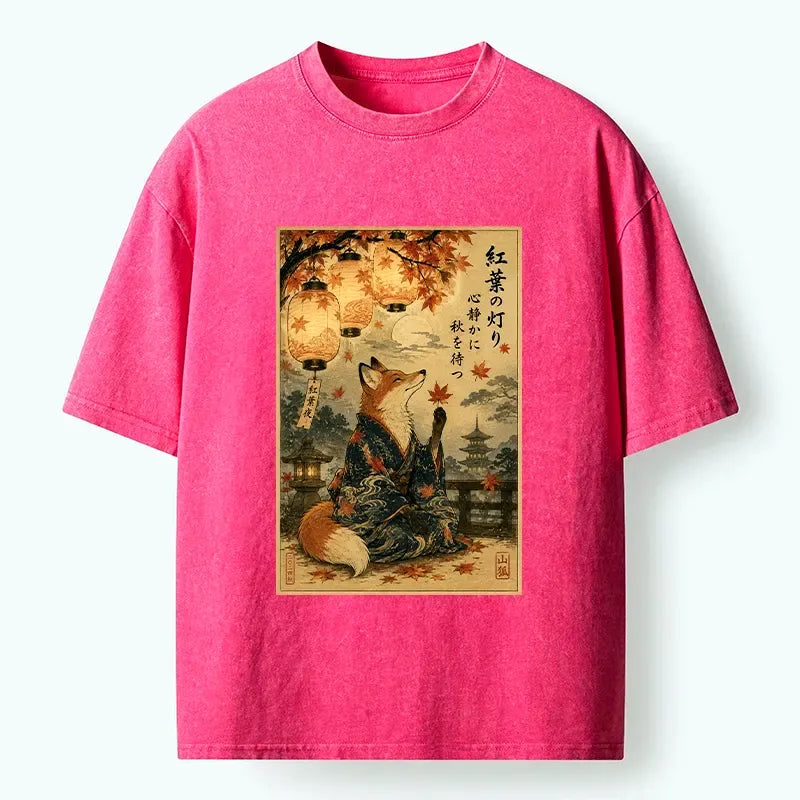 Kyoto-Lion Vintage Ukiyo E Fox Washed T-Shirt
