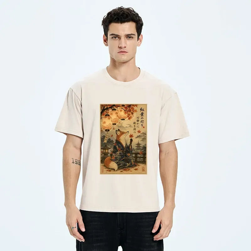Kyoto-Lion Vintage Ukiyo E Fox Washed T-Shirt