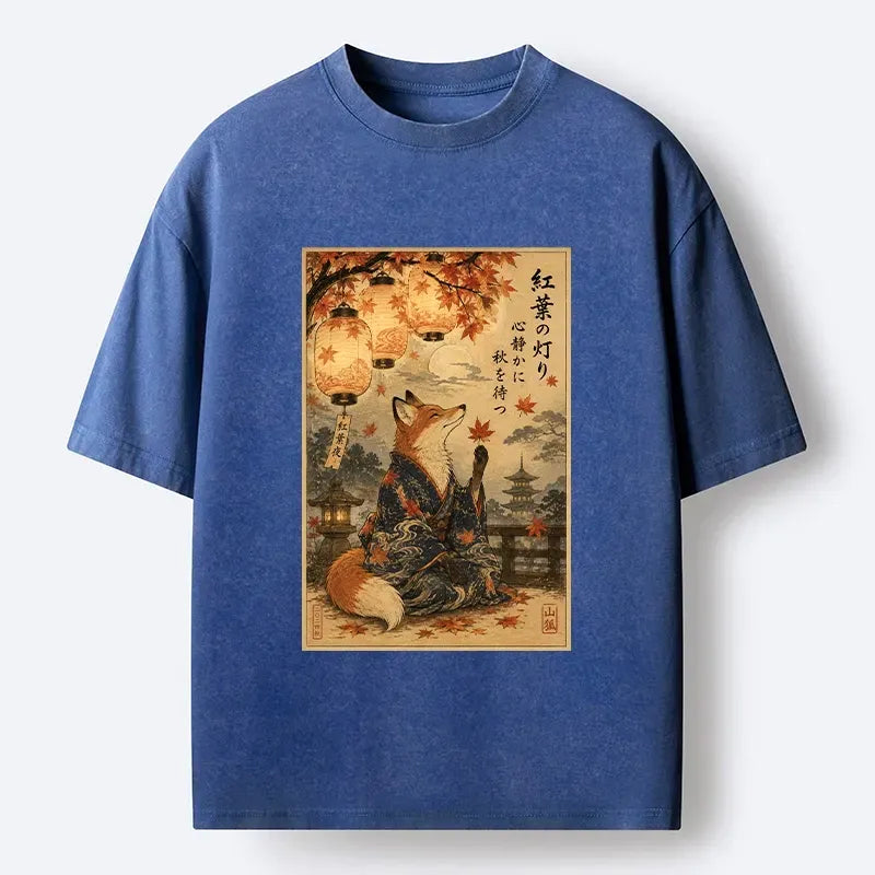 Kyoto-Lion Vintage Ukiyo E Fox Washed T-Shirt