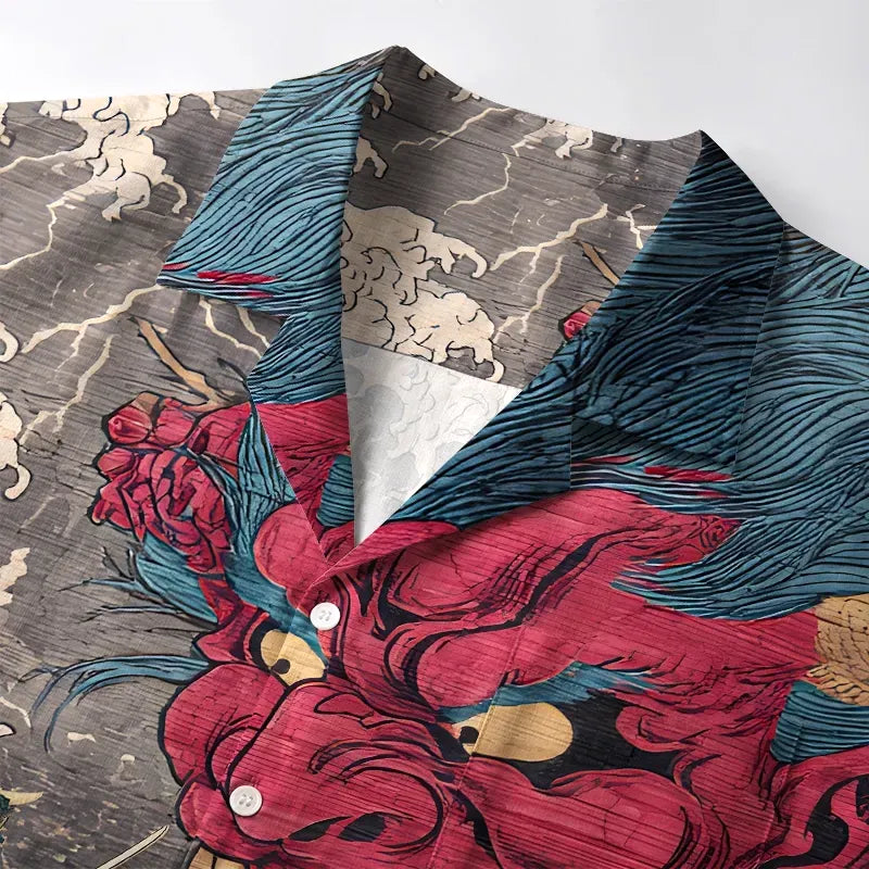 Vintage Ukiyo-e Demon Lion Aloha Shirt