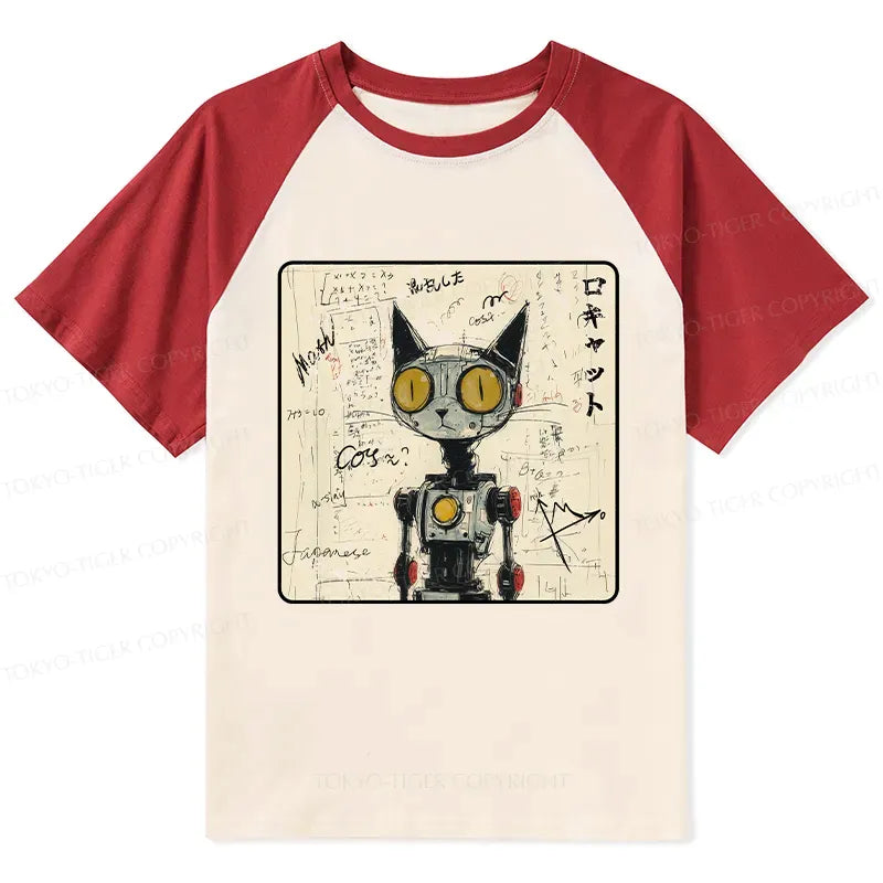 Japanese Robot Cat Raglan T-shirt
